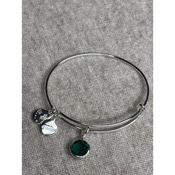 Alex and Ani Silvertone Charm Bangle Bracelet Acrylic Green Rhinestone - Picture 1 of 3